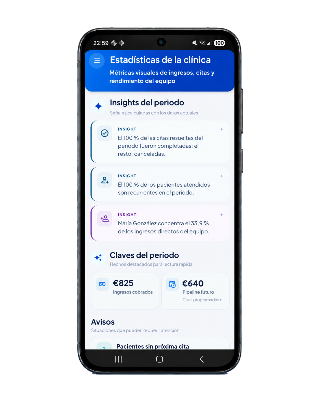 Estados de citas e insights en FisioterApp