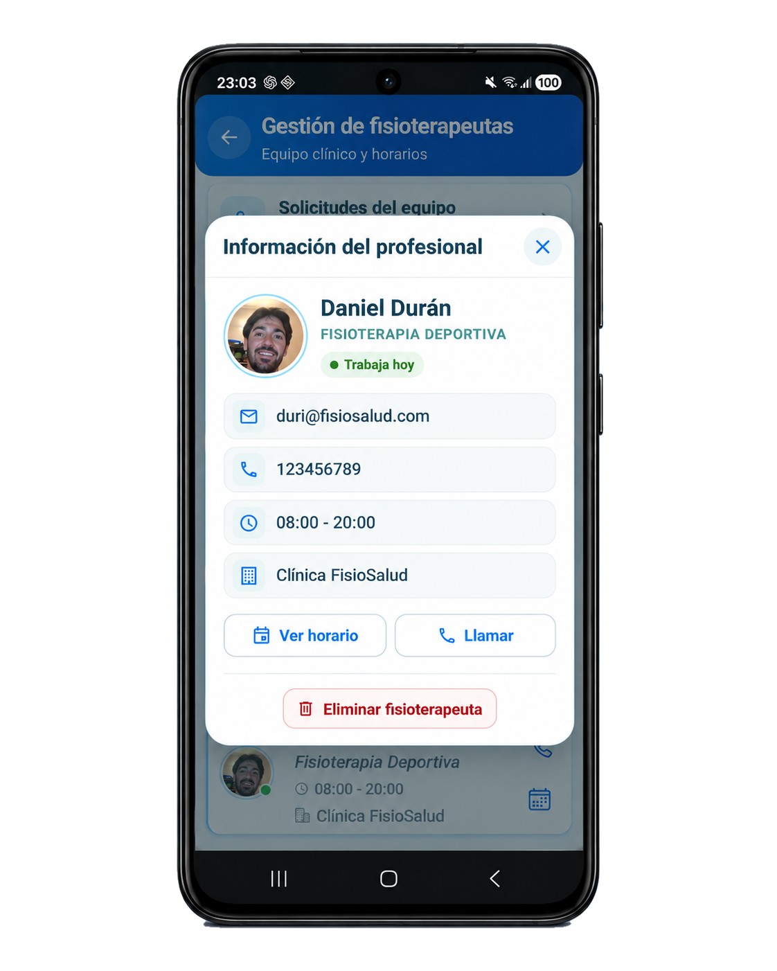 Detalle de un profesional en FisioterApp