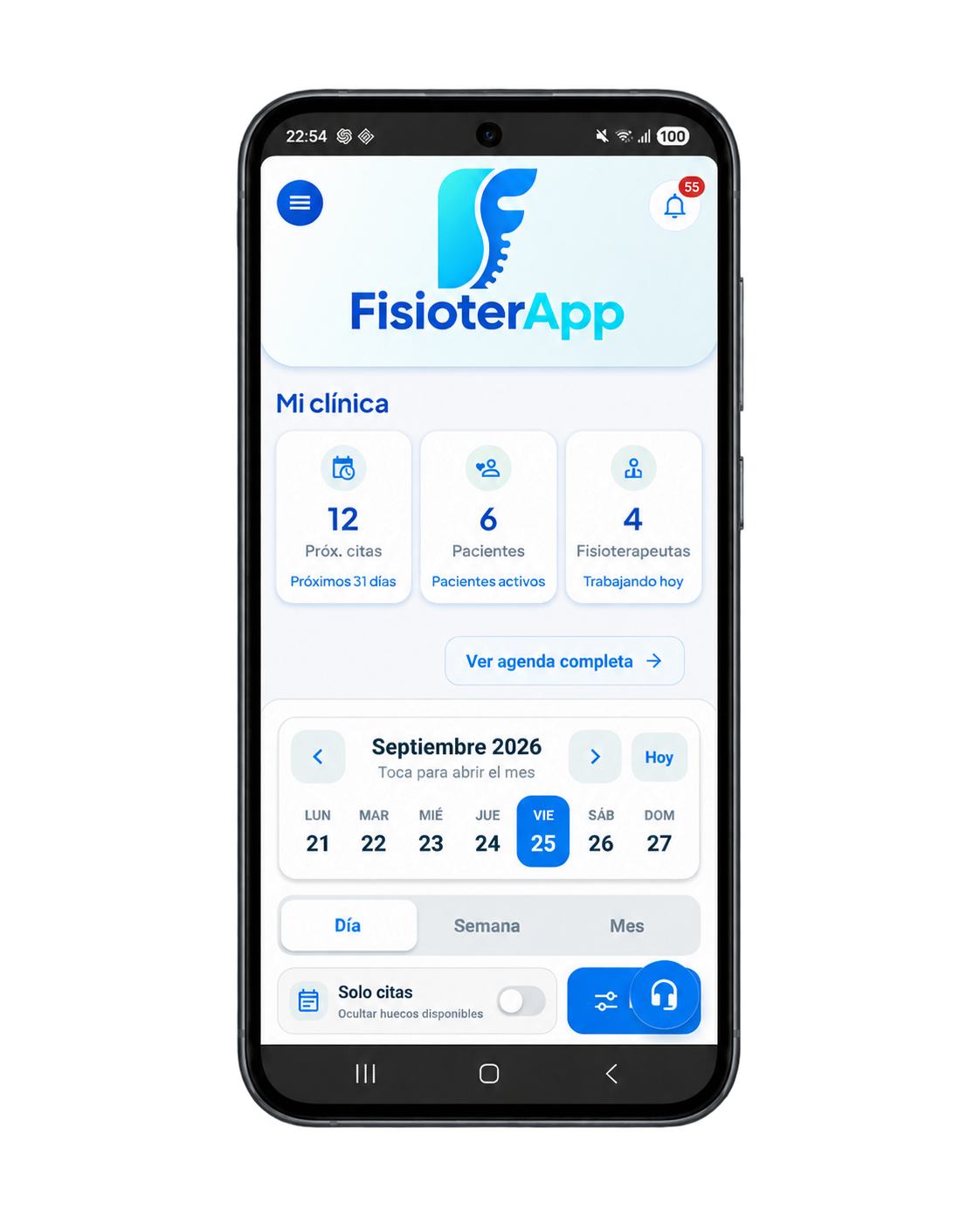 Panel principal de FisioterApp